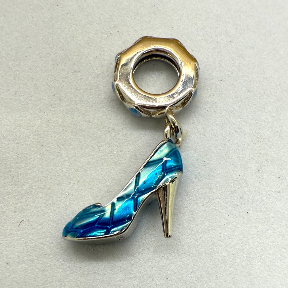 Blue High Heel Shoe Dangle Charm Sterling Silver 925 Enamel